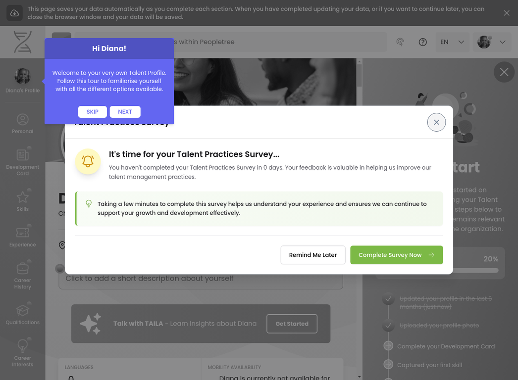 TalentProfile onboarding tour